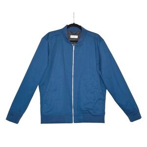 LINE OF TRADE Mens Blue Bomber Jacket Full Zip Cotton Polyester Blend Size M